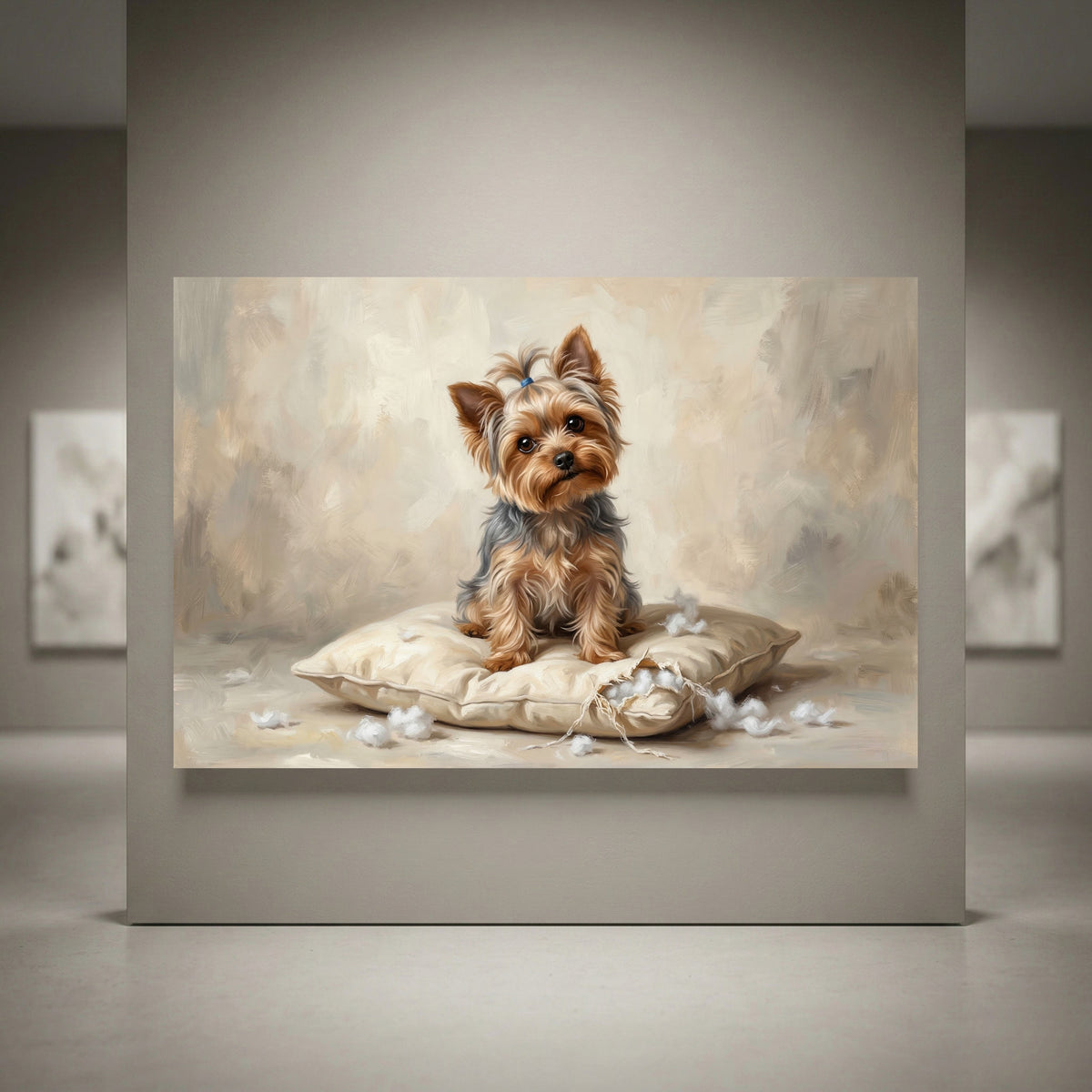 Yorkshire Terrier Stretched Canvas Wall Art, Soft Dog Portrait Print, Elegant Bedroom Decor