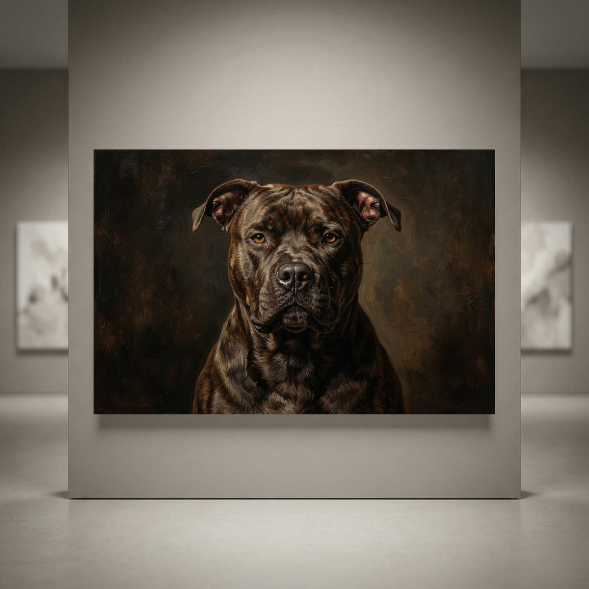 Black Pit Bull Stretched Canvas Wall Art, Dramatic Dog Portrait Print, Rustic Living Room Decor