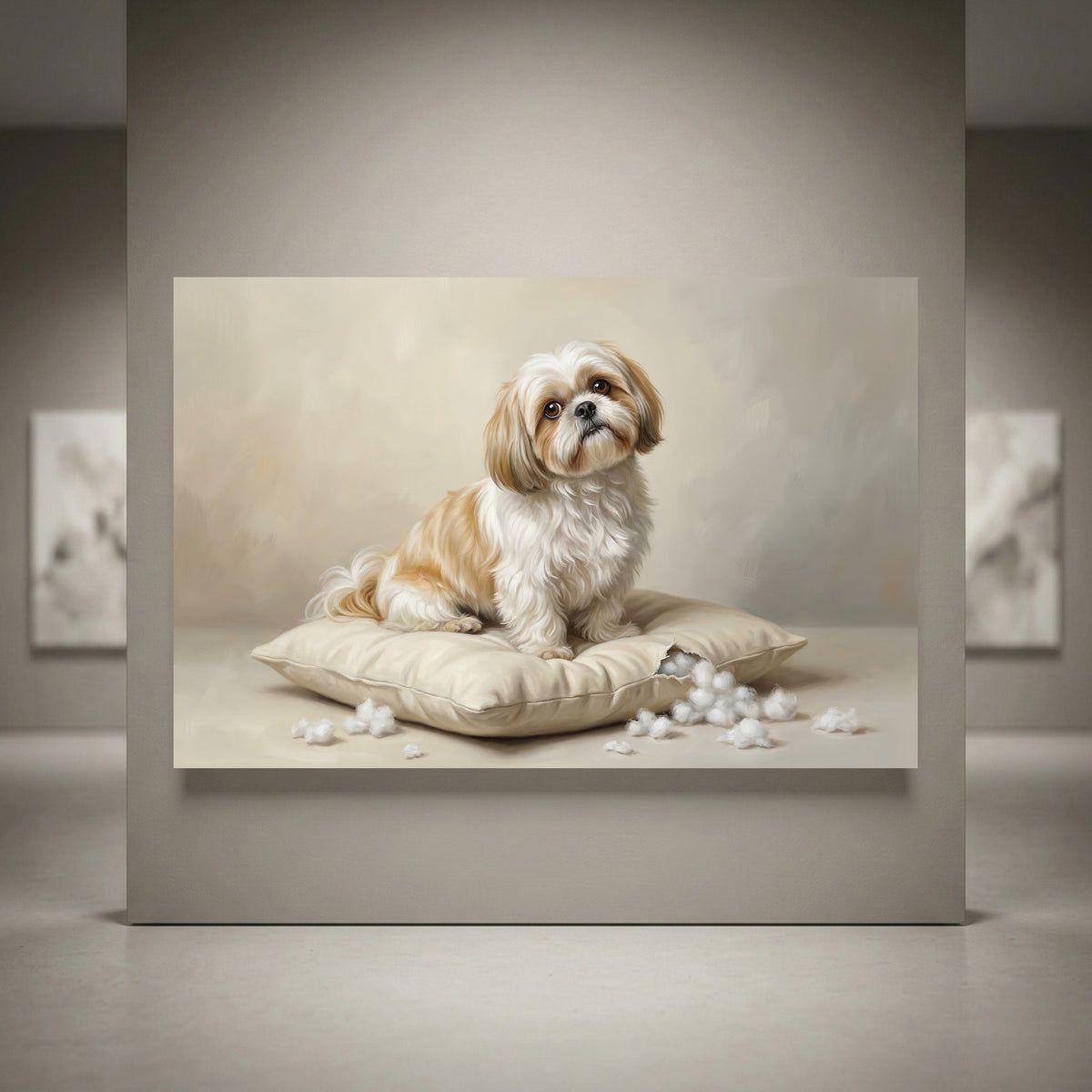 Shih Tzu Stretched Canvas Wall Art, Soft Dog Portrait Print, Elegant Bedroom Decor