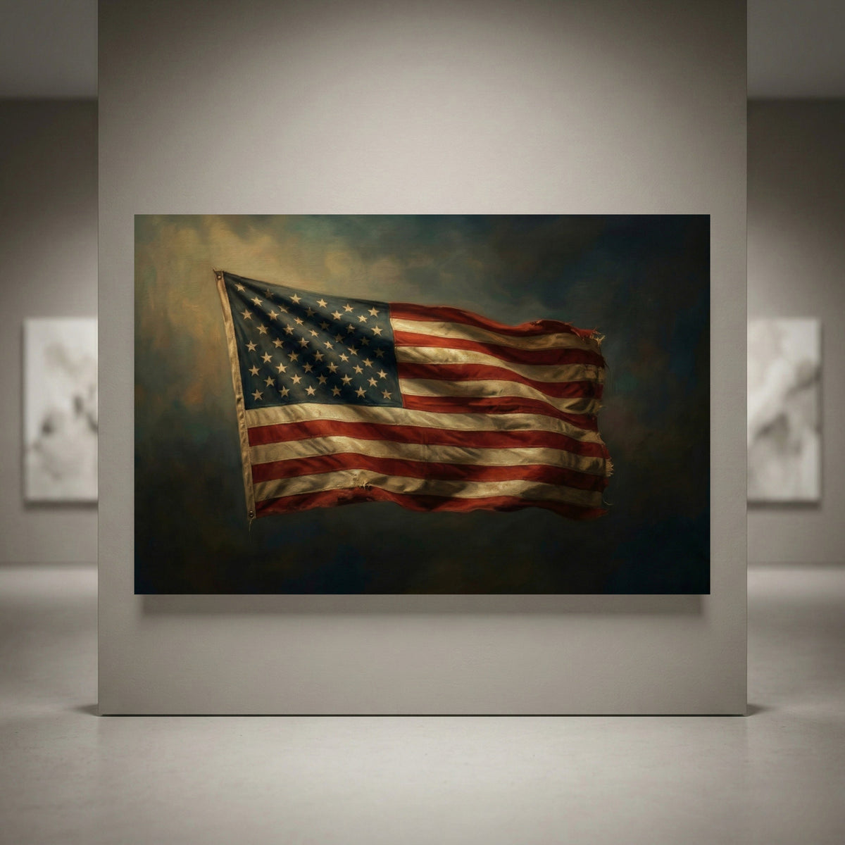 American Flag Canvas Wall Art, Vintage-Inspired Patriotic Flag Print, Bold Living Room Decor