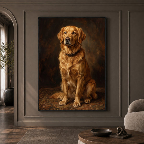 Elegant Golden Retriever Oil Painting Style Canvas Print Wall Art Classic - Mockup Display 1