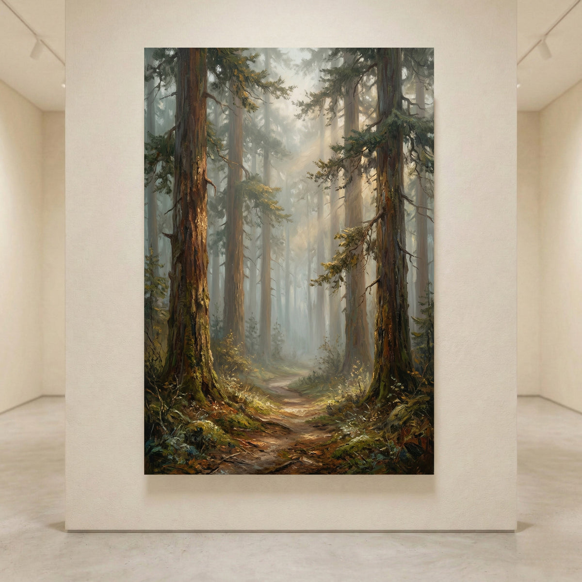 Forest Path Stretched Canvas Wall Art, Misty Woodland Print, Serene Nature Decor