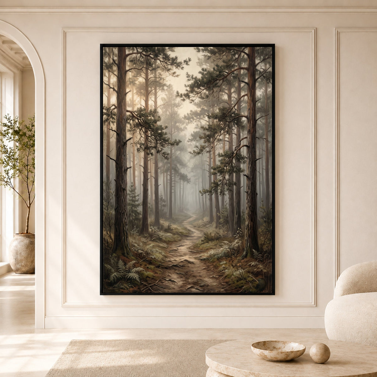 Misty Forest Path Oil Painting Style Canvas Print Wall Art, Nature Landscape - Mockup Display 5