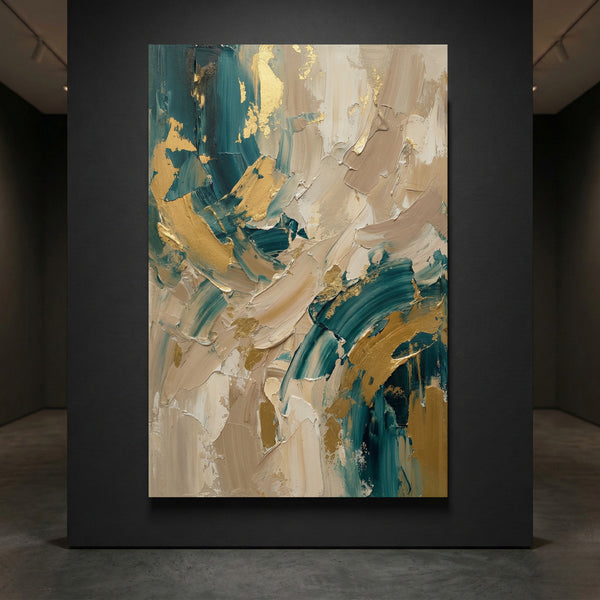 Abstract gold teal textured canvas wall art
