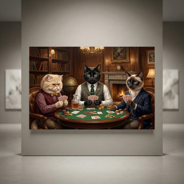 Cats playing poker canvas art