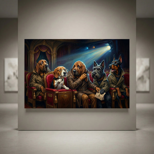 Five dogs detective theater canvas art