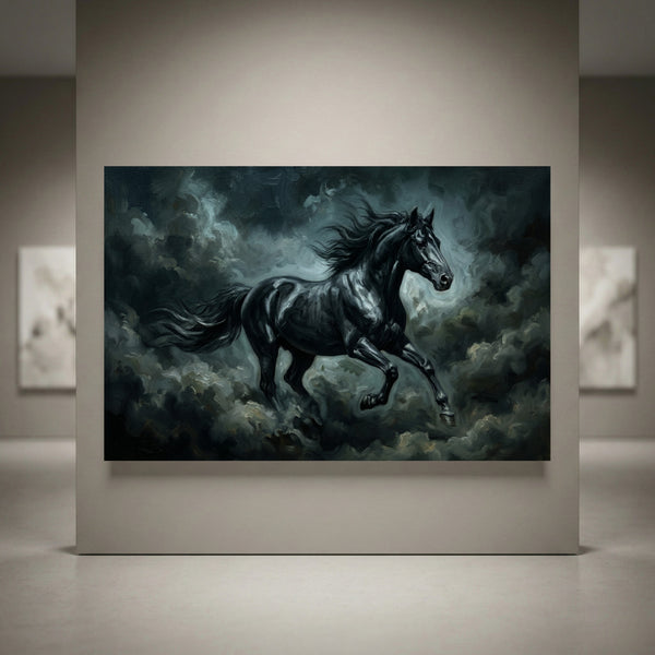 Black stallion stormy canvas wall art