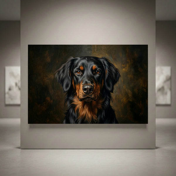 Black and tan retriever dark portrait canvas art