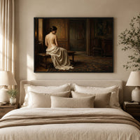 Classical Woman in Draped Gown Oil Painting Style Canvas Print Wall Art Serene - Mockup Display 9
