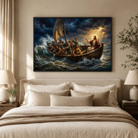 Jesus Christ Calming Storm Oil Painting Style Canvas Print Wall Art, Inspirational - Mockup Display 9