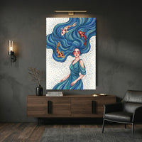 Mystical Water Maiden & Koi Fish Fantasy Canvas Print Wall Art, Serene Decor - Mockup Display 9