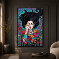 Boho Woman with Floral Tattoos Canvas Print Wall Art, Mystical Decor - Mockup Display 9
