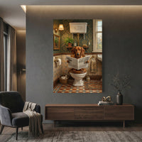 Dachshund Bathroom Stretched Canvas Wall Art, Humorous Dog Print, Vintage Powder Room Decor