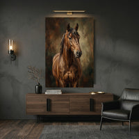 Brown Horse Oil Painting Style Canvas Print Wall Art for Equestrian Decor - Mockup Display 9