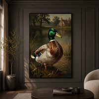 Mallard Duck Pond Rustic Landscape Oil Painting Style Canvas Print Wall Art Decor - Mockup Display 9