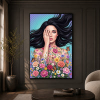 Vibrant Woman with Floral Butterflies Canvas Print Wall Art, Floral Beauty - Mockup Display 9