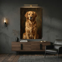 Regal Golden Retriever Oil Painting Style Canvas Print Wall Art, Timeless Home Decor - Mockup Display 9