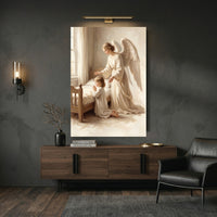 Guardian Angel Child Prayer Oil Painting Style Canvas Print Wall Art Divine - Mockup Display 9