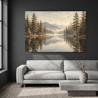 Misty Forest Lake Mountain Landscape Oil Painting Style Canvas Print Wall Art - Mockup Display 9