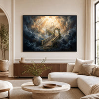 Heavenly Stairway Oil Painting Style Canvas Print Wall Art for Serenity - Mockup Display 9