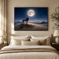 Mystical Desert Night Lion Guarding Man Canvas Print Wall Art, Dreamscape Decor - Mockup Display 9