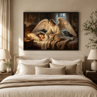 Classical Guardian Angel Child Oil Painting Style Canvas Print Wall Art, Divine Serenity - Mockup Display 9