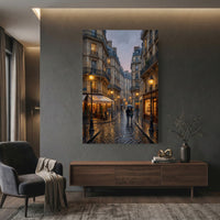 Paris Street Stretched Canvas Wall Art, Rainy City Print, Elegant Urban Decor