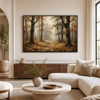 Misty Autumn Forest Path Oil Painting Style Canvas Print Wall Art for Rustic Decor - Mockup Display 9