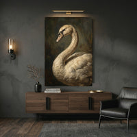 Graceful White Swan Oil Painting Style Canvas Print Wall Art, Elegant Wildlife Decor - Mockup Display 9