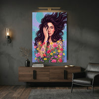 Dynamic Woman Floral Portrait Oil Painting Style Canvas Print Wall Art, Elegant - Mockup Display 9
