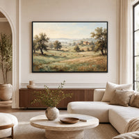 Rustic Landscape with Grazing Sheep Oil Painting Style Canvas Print Wall Art, Farmhouse Decor - Mockup Display 9