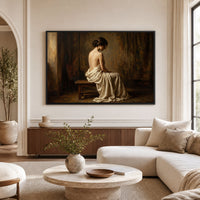 Contemplative Woman Draped Classical Oil Painting Style Canvas Print Wall Art for Serene Decor - Mockup Display 10