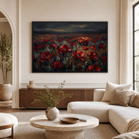 Dramatic Red Poppy Field Impasto Style Canvas Print Wall Art, Vibrant Decor - Mockup Display 9