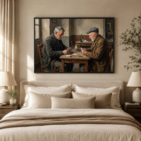 Elderly Men Playing Cards Oil Painting Style Canvas Print Wall Art, Tavern Scene Decor - Mockup Display 9