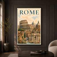 Historic Rome Cityscape Illustration Canvas Print Wall Art, Iconic Italy - Mockup Display 9