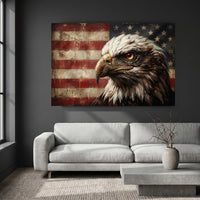 Regal Bald Eagle American Flag Oil Painting Style Canvas Print Wall Art, Rustic Decor - Mockup Display 9