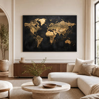 Abstract Golden World Map Textured Canvas Print Wall Art Decor - Mockup Display 9