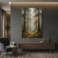 Forest Path Stretched Canvas Wall Art, Misty Woodland Print, Serene Nature Decor