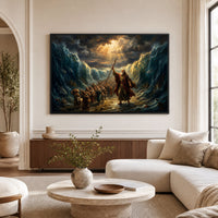 Moses Parting Red Sea Oil Painting Style Canvas Print Wall Art, Dramatic Biblical Scene - Mockup Display 9