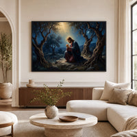 Jesus in Gethsemane Oil Painting Style Canvas Print Wall Art, Divine Light - Mockup Display 9
