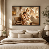 Religious Mother Child and Guardian Angel Oil Painting Style Canvas Print Wall Art - Mockup Display 9