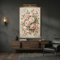 Romantic Pink Cream Roses Floral Oil Painting Style Canvas Print Wall Art Elegant Decor - Mockup Display 9
