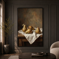 Realistic Pears Still Life Oil Painting Style Canvas Print Wall Art for Kitchen Decor - Mockup Display 9