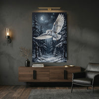 Majestic Barn Owl Snowy Forest Night Oil Painting Style Canvas Print Wall Art - Mockup Display 9