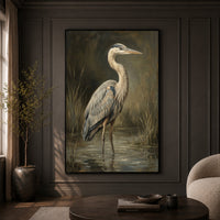 Majestic Heron Wetland Oil Painting Style Canvas Print Wall Art, Nature Decor - Mockup Display 9