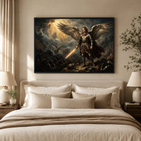 Archangel Michael Divine Battle Oil Painting Style Canvas Print Wall Art, Majestic - Mockup Display 9