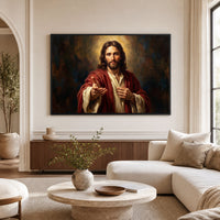 Jesus Christ Portrait Oil Painting Style Canvas Print Wall Art, Inspirational - Mockup Display 9