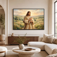 Jesus Christ Good Shepherd Oil Painting Style Canvas Print Wall Art, Spiritual Decor - Mockup Display 9