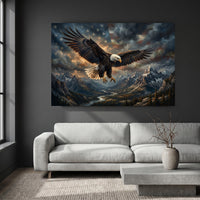 Majestic Bald Eagle Soaring Oil Painting Style Canvas Print Wall Art, Patriotic - Mockup Display 9
