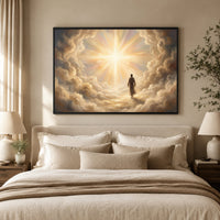 Jesus Walking on Clouds Oil Painting Style Canvas Print Wall Art, Spiritual Light - Mockup Display 9